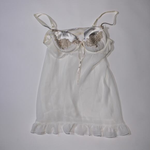 Linea Dontella White Semi Sheer Underwire Babydoll With Beading Size M - Picture 1 of 4